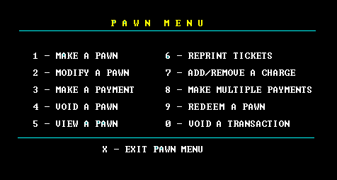 Old fashioned pawn menu